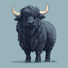 Cartoon Illustration Of A Majestic Yak With Long Fur And Curving Horns