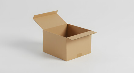 Open Square Cardboard Box Mockup on White Background