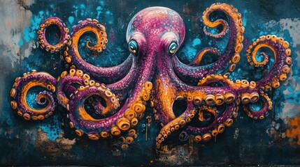 Obraz premium Colorful Octopus with Vibrant Tentacles and Intricate Details Against a Dark Background
