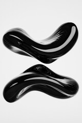 Two black shapes are reflected in a white background