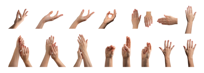 Hand with fingers making different gestures, raised upward in an elegant, graceful pose. Soft,