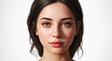 Stunning Digital Portrait of a Young Woman with Brown Hair and Hazel Eyes  High-Definition Artwork