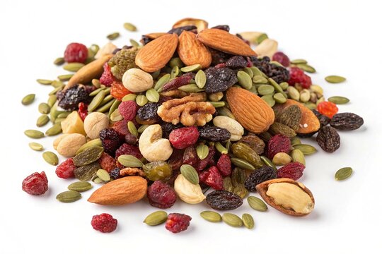 gorp nut mix pile top view isolated on white background