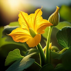 Bl&uuml;hende Zucchinipflanze mit gelber Bl&uuml;te