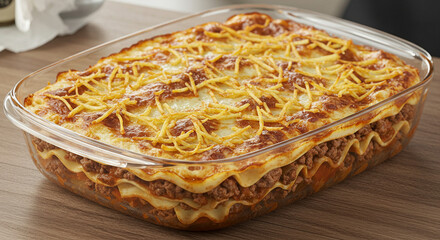 lasagna bolognese with straw potatoes on top