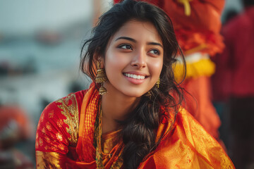 indian woman in traditional saree and jewelery