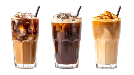 Professional Set of Black Iced Coffee and Iced Latte Coffee with Milk for Ad Agency