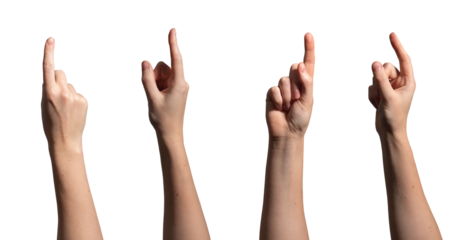 Hand with index finger pointing upward, indicating direction or selection. Clean, soft skin with