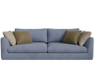 Light blue couch with neutral throw pillows