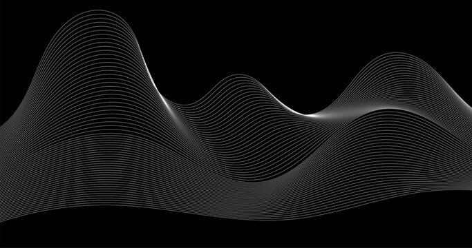Abstract Mountain wavy lines on black background. Vector illustration for your design
