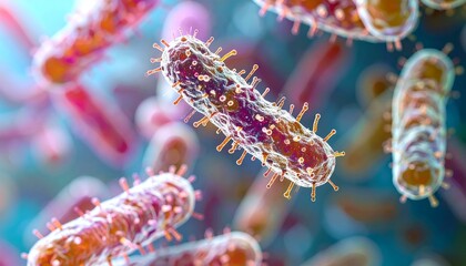 Zoomed-in view of cocci bacteria in clustered formation