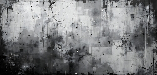 Abstract Black And White Grunge Texture Background With Ink Splatters And Geometric Shapes For Urban Design Projects And Artistic Compositions