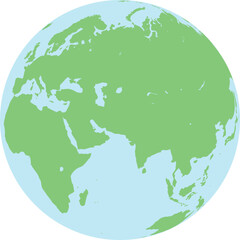 【ユーラシア中心の地球イラスト】中東・中央アジア・インドが見えるシンプルな世界地図