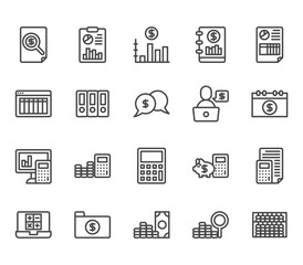 Financial icons bookkeeping accounting and analysis