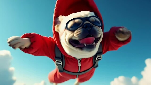 Pug dog skydiving illustration