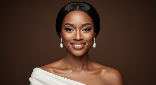 Radiant Black Woman Portrait Elegant Makeup, Beautiful Smile, and Stunning Hairstyle - Powered by Adobe