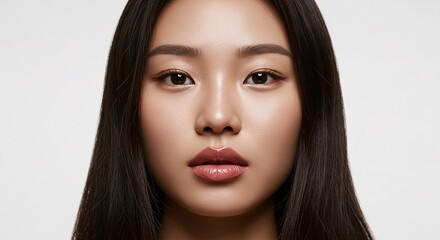Fototapeta premium Radiant Beauty Portrait of a Young Woman with Smooth Skin and Dark Hair