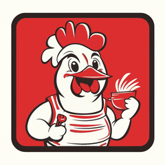 Cartoon Chicken Chef Holding Spoon And Steaming Bowl Illustration Restaurant Mascot Graphic
