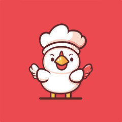 Cute Chicken Chef Cartoon Character With Chef Hat And Welcoming Gesture On Red Background
