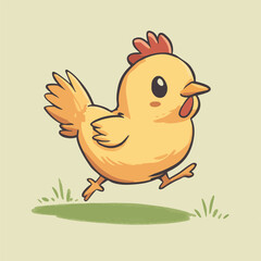 Running Cartoon Chicken Vector Illustration Happy Yellow Chick Jumping On Grass For Kids