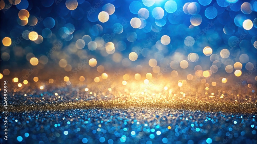 Aufkleber abstract sparkling background with golden and blue glitter texture and blurred lights
