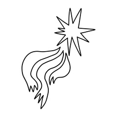 Simple hand-drawn shooting star with dynamic tail in black lines. Ideal for magical, celestial, holiday, or decorative designs and illustrations. 