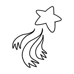 Simple hand-drawn shooting star with dynamic tail in black lines. Ideal for magical, celestial, holiday, or decorative designs and illustrations. 