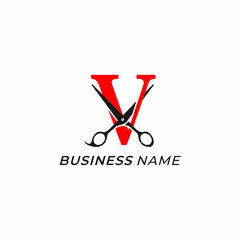 design logo creative letter V and scissors