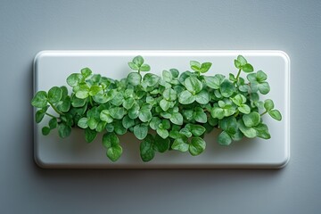 Small green plants in a white planter