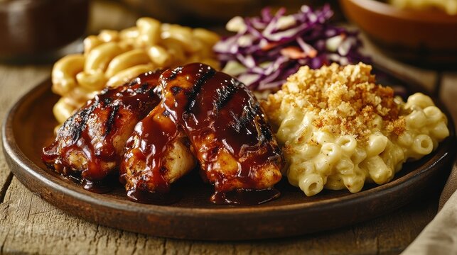 Grilled Bbq Chicken with Mac and Cheese and Coleslaw