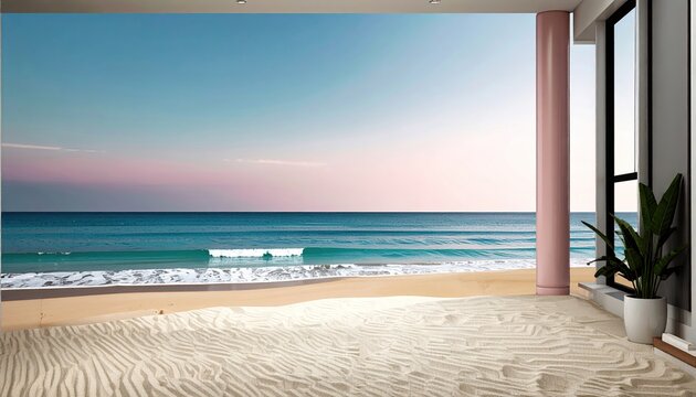 Fototapeta Ocean View From Room with Column and Plant