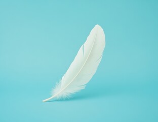 Obraz premium Single white feather on a vibrant teal background
