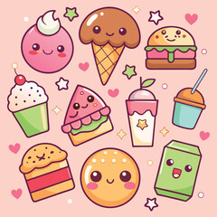 Adorable Kawaii Food Collection for Stickers, Cards, and Menus