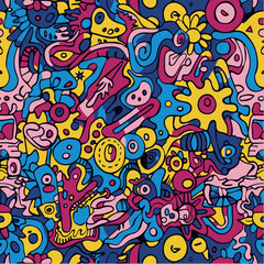 Colorful Hand-Drawn Abstract Pattern with Fun Elements