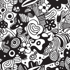 Black and White Abstract Doodle Pattern