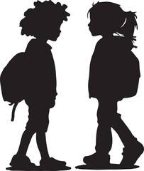 Silhouette of Two Children: A minimalist silhouette of two children facing each other, conveying a sense of innocence, friendship, and the joy of childhood.  