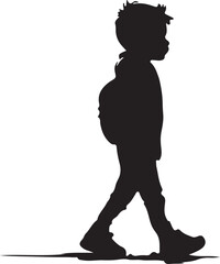 Silhouette of a Child Walking: A simple yet evocative silhouette of a child with a backpack walking, suggesting themes of childhood, journey, and independence.