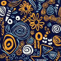 Colorful Hand-Drawn Abstract Pattern with Fun Elements