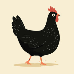 Cartoon Illustration Of A Black Hen Standing On A Light Beige Background Farm Animal Graphic
