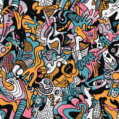 Colorful Hand-Drawn Abstract Pattern with Fun Elements