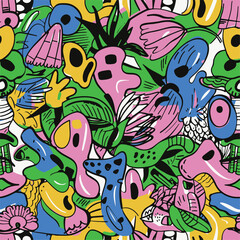 Colorful Hand-Drawn Abstract Pattern with Fun Elements
