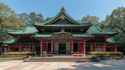 Fototapeta premium Asian temple facade, vibrant colors