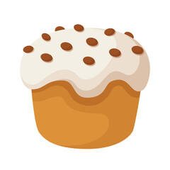 Cartoon Cupcake with White Frosting and Chocolate Chips Topping