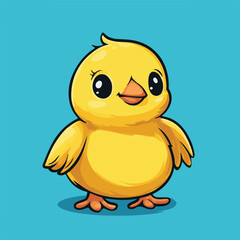 Cute Cartoon Yellow Chick Vector Illustration On Blue Background For Easter And Spring Designs