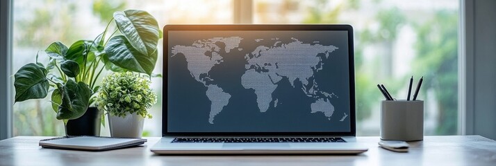 Virtual language acquisition is achieved through interactive exercises and inspirational travel elements within a modern educational framework