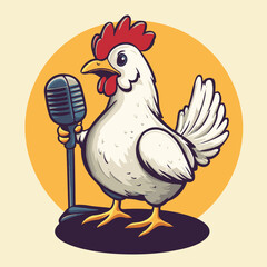 Cartoon Chicken Singing Illustration Performing With Microphone Funny Bird Character Design For Kids And Animal Lovers