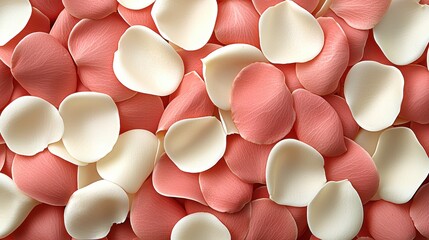 Close up view of numerous pale pink and off white petal shaped pieces arranged to fill the frame. The texture appears smooth and slightly glossy. 