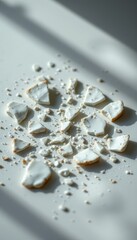 Broken Ceramic Pieces on White Surface