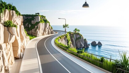 Coastal Road on Cliffside with Ocean View