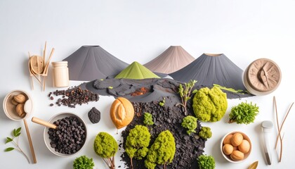 Miniature Landscape with Volcanoes and Plants